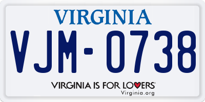 VA license plate VJM0738