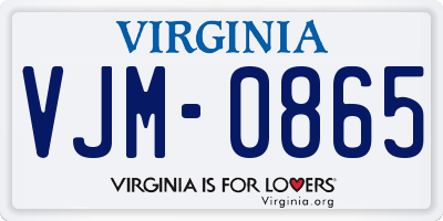 VA license plate VJM0865