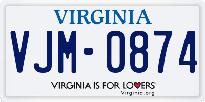 VA license plate VJM0874