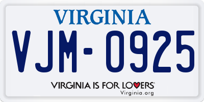VA license plate VJM0925