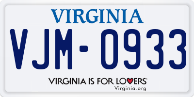 VA license plate VJM0933