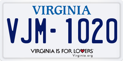 VA license plate VJM1020