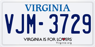 VA license plate VJM3729