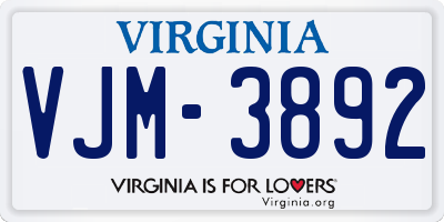 VA license plate VJM3892