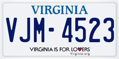 VA license plate VJM4523