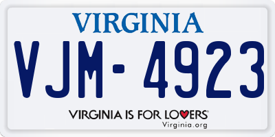 VA license plate VJM4923