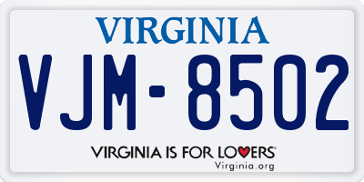 VA license plate VJM8502