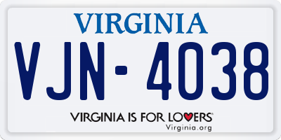 VA license plate VJN4038