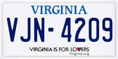 VA license plate VJN4209