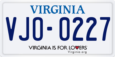 VA license plate VJO0227