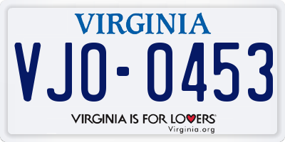 VA license plate VJO0453