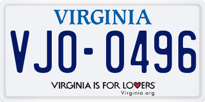 VA license plate VJO0496