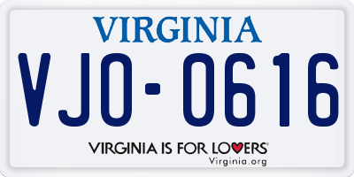 VA license plate VJO0616