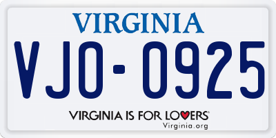 VA license plate VJO0925