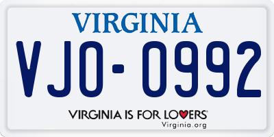 VA license plate VJO0992