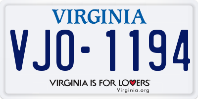 VA license plate VJO1194