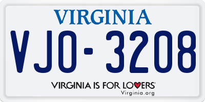 VA license plate VJO3208