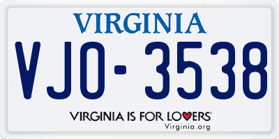 VA license plate VJO3538