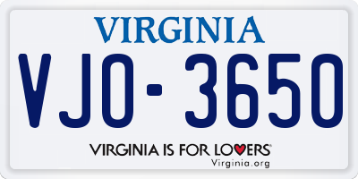 VA license plate VJO3650