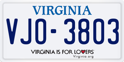 VA license plate VJO3803