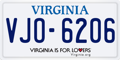 VA license plate VJO6206