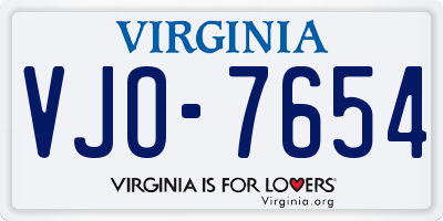 VA license plate VJO7654