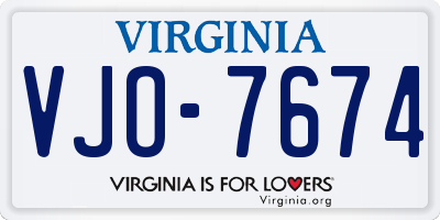 VA license plate VJO7674