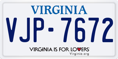 VA license plate VJP7672