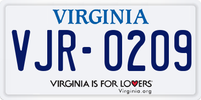 VA license plate VJR0209
