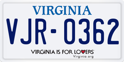 VA license plate VJR0362