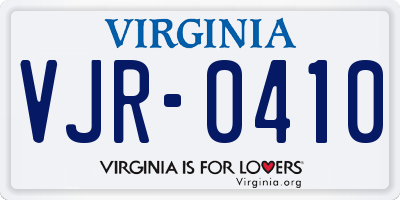 VA license plate VJR0410