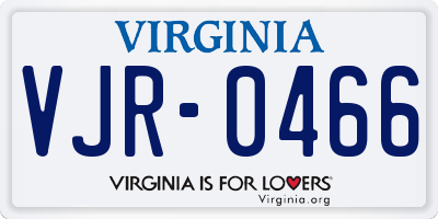 VA license plate VJR0466
