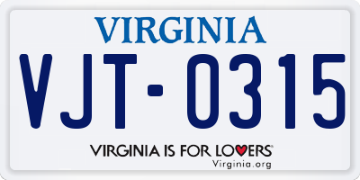 VA license plate VJT0315