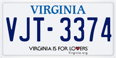 VA license plate VJT3374