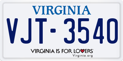 VA license plate VJT3540