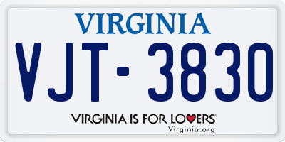VA license plate VJT3830