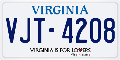 VA license plate VJT4208