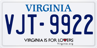 VA license plate VJT9922