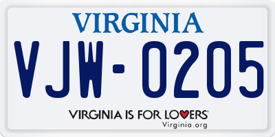 VA license plate VJW0205