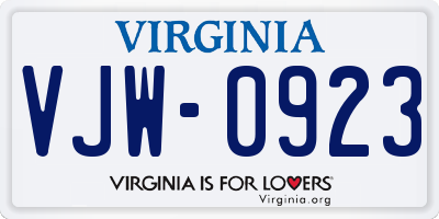 VA license plate VJW0923