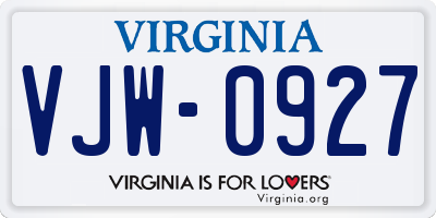 VA license plate VJW0927