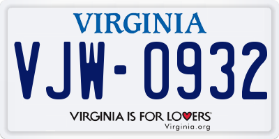 VA license plate VJW0932