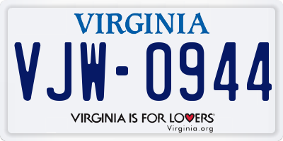 VA license plate VJW0944
