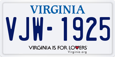 VA license plate VJW1925