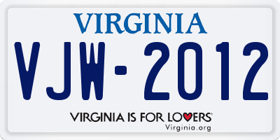 VA license plate VJW2012