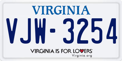 VA license plate VJW3254
