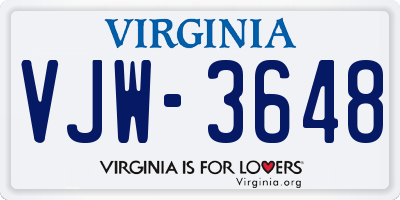 VA license plate VJW3648