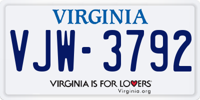 VA license plate VJW3792