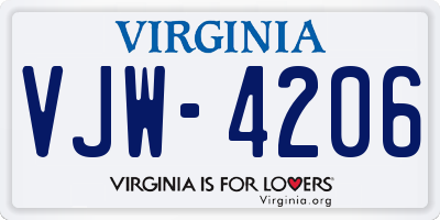 VA license plate VJW4206