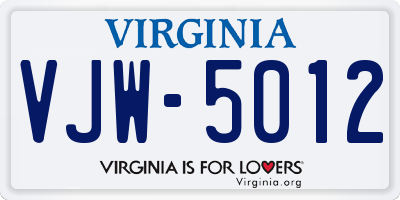 VA license plate VJW5012